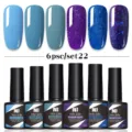Set de 6 esmaltes de uñas en gel UV LED con purpurina y colores sólidos para manicura - Juego de 6 Botellas 22