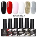 Juego de 6 esmaltes de uñas en gel con acabados negro rojo rosa blanco y purpurina - Juego de 6 Botellas 23