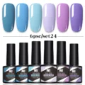 Set profesional de 6 esmaltes de uñas en gel en tonos azules y morados para lámpara UV LED - Juego de 6 Botellas 24