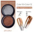Juego profesional de 2 polvos de espejo para uñas con efecto cromo plateado y bronce - Juego de 2 Piezas Color 11 / Purpurina Espejo Metálica