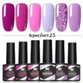 Set de 6 esmaltes de uñas en gel UV LED Née Jolie en tonos morados y con purpurina - Juego de 6 Botellas 25
