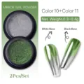 Set de polvos para uñas efecto espejo cromo bicolor con acabado plata y verde - Juego de 2 Piezas Color 10 / Purpurina Espejo Metálica