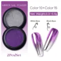 Set de dos polvos de uñas de espejo plateado y púrpura para efecto cromo aurora - Juego de 2 Piezas Color 13 / Purpurina Espejo Metálica