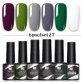 Set profesional de 6 colores de esmalte de uñas en gel con tonos violeta y verde - Juego de 6 Botellas 27