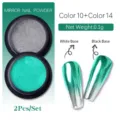 Polvo de uñas espejo pigmento aurora cromo en plata y verde azulado color 10 14 - Juego de 2 Piezas Color 12 / Purpurina Espejo Metálica