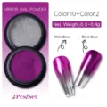 Set de 2 polvos de espejo para uñas en plata y púrpura con efecto aurora metalizado - Juego de 2 Piezas Color 02 / Purpurina Espejo Metálica