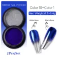 Set de 2 polvos de espejo para uñas en azul y plata con un efecto cromo metálico - Juego de 2 Piezas Color 01 / Purpurina Espejo Metálica