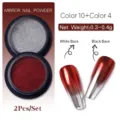 Set de 2 polvos de espejo para uñas con efecto cromo metálico plateado y rojo uñas - Juego de 2 Piezas Color 04 / Purpurina Espejo Metálica