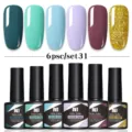 Set de 6 esmaltes de uñas en gel UV LED Née Jolie con colores sólidos y purpurina - Juego de 6 Botellas 31