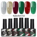 Set profesional de 6 esmaltes de uñas en gel con purpurina y colores sólidos UV/LED - Juego de 6 Botellas 32