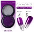 Set de 2 polvos para uñas espejo con efecto aurora cromado púrpura y plateado - Juego de 2 Piezas Color 06 / Purpurina Espejo Metálica