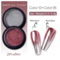 Set de 2 polvos de espejo para uñas con efecto cromo metálico sobre bases blanca y negra - Juego de 2 Piezas Color 05 / Purpurina Espejo Metálica