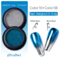 Set de 2 polvos para uñas efecto espejo en plata y azul para manicura de cromo profesional - Juego de 2 Piezas Color 08 / Purpurina Espejo Metálica