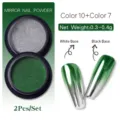 Set de 2 polvos de uñas espejo plata y verde con efecto cromo aurora metálico - Juego de 2 Piezas Color 07 / Purpurina Espejo Metálica