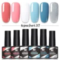 Juego profesional de 6 esmaltes de uñas en gel UV LED con purpurina y colores sólidos - Juego de 6 Botellas 37