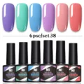 Set de 6 esmaltes de uñas profesionales Née Jolie colores pastel, gel soak off UV LED - Juego de 6 Botellas 38