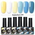 Set de 6 botes de esmalte de uñas en gel en tonos amarillos y azules para UV LED - Juego de 6 Botellas 39