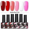 Set profesional de 6 piezas de esmalte de uñas en gel UV LED en tonos rojos y rosas - Juego de 6 Botellas 42
