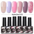 Juego de 6 esmaltes de uñas Née Jolie en tonos rosa y purpurina para manicura perfecta - Juego de 6 Botellas 45