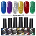 Set profesional de 6 esmaltes de uñas en gel con purpurina de 8,5 ml para UV LED - Juego de 6 Botellas 46
