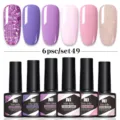 Set de 6 esmaltes de uñas en gel Née Jolie en tonos lila y rosa - Juego de 6 Botellas 49