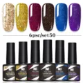 Set de 6 esmaltes de uñas en gel con purpurina y colores UV LED para manicura profesional - Juego de 6 Botellas 50