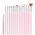 Set di 15 pennelli professionali per nail art con manici rosa per linee e puntini - Confezione da 15 / Rosa