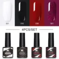 Coffret de 4 vernis à ongles gel Nee Jolie : blanc, noir, rouge et tons pailletés - Flacons Set 01 / Lot de 4 bouteilles