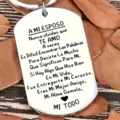 Detail of stainless steel keychain with engraved Spanish love message for husband gift - Spanish To My Husband (ALYSK-0024-5)