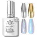 BORN PRETTY Chrome Base τζελ νυχιών με ασημί χρυσό και ολογραφικά εφέ σε δείγματα - Ειδικό Top Coat για Σκόνη Καθρέφτη / 15ml