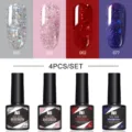 Set de 4 vernis à ongles gel pailletés Nee Jolie aux couleurs argent rose rouge et bleu brillant - 4 Bottle Set 07 / Lot de 4 bouteilles