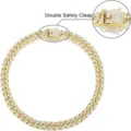 Close-up detail of 12mm iced out gold Cuban link necklace featuring a double safety clasp. - 16cm / Gold