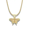 Iced out butterfly pendant necklace with rhinestone sparkling in gold finish - Butterfly Pendant / Pendant Only (No Chain) / Gold