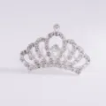 Detailed close-up showing the intricate rhinestone patterns on a silver alloy princess crown - Classic Princess Faceted Rhinestone Crown (Style 2)