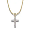 Gold rope chain necklace with iced out crystal cross pendant hip-hop style - Cross Pendant / Pendant Only (No Chain) / Gold