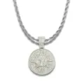 Detailed view of silver hip hop necklace with rhinestone encrusted circular number 7 pendant - Round Number 7 Pendant / Pendant Only (No Chain) / Silver