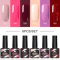 Set de 6 vernis à ongles gel Née Jolie avec assortiment de rose, violet et rouge pailleté - Ensemble de 6 Bouteilles 03 / Pack de 6 Flacons