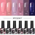 Coffret de 6 vernis à ongles Nee Jolie avec gel UV LED soak off dans divers tons roses et bleus pailletés - Ensemble de 6 Bouteilles 05 / Pack de 6 Flacons