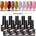 Coffret de 10 vernis semi-permanents UV LED Née Jolie avec finitions pailletées - 10 Bottle Set 04 / 10 Bouteilles/Pack