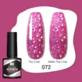 Smalto gel glitterato Née Jolie n. 072 con effetti top coat lucido e opaco mostrati - 072 Rosa Viola Glitter (72)