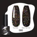 Smalto gel glitter nero Nee Jolie #080 mostrato con effetti top coat lucido e opaco - 080 Nero Multicolore Glitter (80)