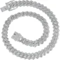 14mm Iced Out Silver Cuban Link Necklace with Full Diamond Inlay for Hip Hop Style - Rhombus Cuban Link (14mm Width) / 18cm Length / Silver