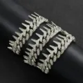 Bold hip hop style iced out spiky Cuban link chain necklace with silver rhinestones - 40cm/15.74inch / Silver