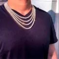 Luxury 14mm hip-hop tennis necklace chain for men and women layered over a black tee - 8inch-20cm / 5mm / Rose Gold