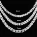 Comparison of 3mm, 4mm, and 5mm tennis necklace chain widths on black background - Gold 3mm / 18 Inch (45cm)