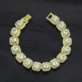 Gold-tone crystal square link fashion bracelet hip hop style statement jewelry piece for men. - Bracelet / 18cm / Gold