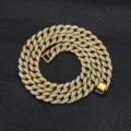 Luxury gold-plated Cuban link necklace with iced out rhinestones for hip-hop style - 18cm / Gold