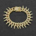 Luxury gold hip hop spiked Cuban link bracelet fully paved with sparkling rhinestones. - 18CM/7inch / Gold