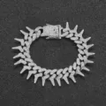 Premium silver hip-hop Cuban link chain featuring sharp thorns and full rhinestones - 18CM/7inch / Silver