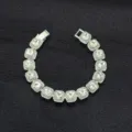 Men geometric square rhinestone silver link bracelet hip hop statement party jewelry - Bracelet / 18cm / Silver